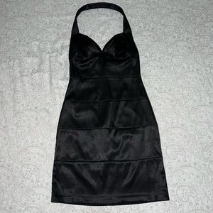 SEXY WINDSOR BLACK SATIN DRESS